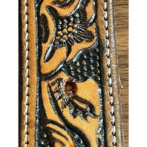 Vintage Western Floral Leather Belt 40" Brown Embossed Country Concert Workwear - Picture 9 of 12